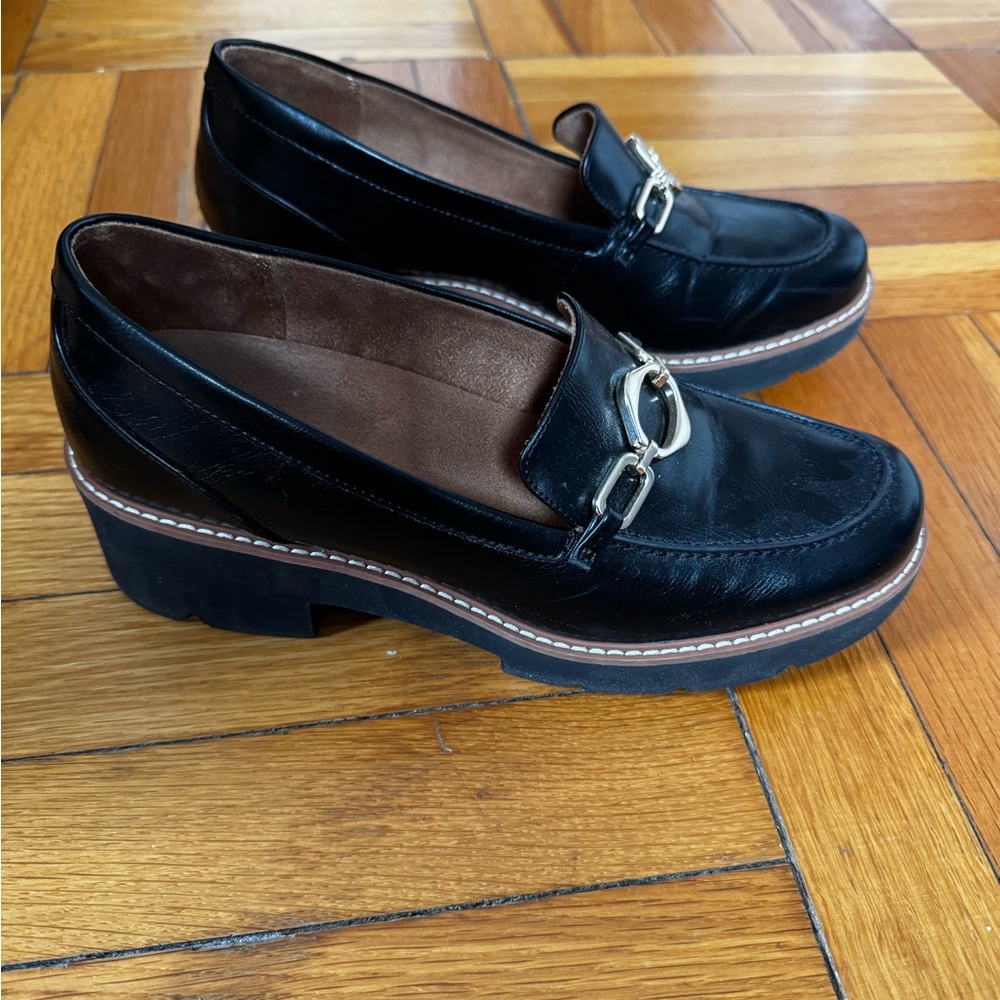 Black Loafers with Gold Horse Bit Detail